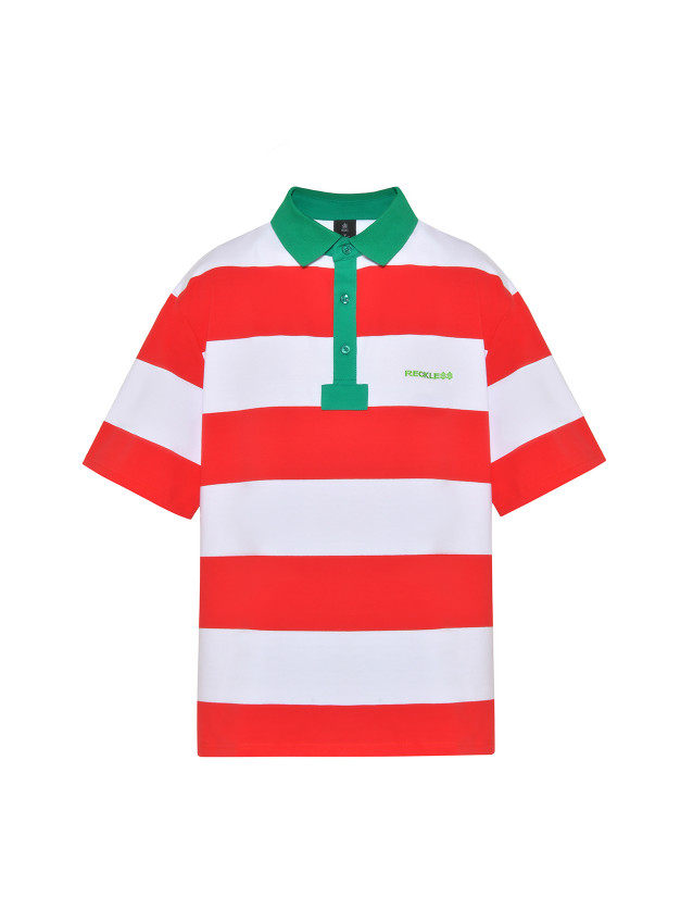 STRIPED RUGBY SHIRT WITH GREEN COLLAR ∙ RECKLE